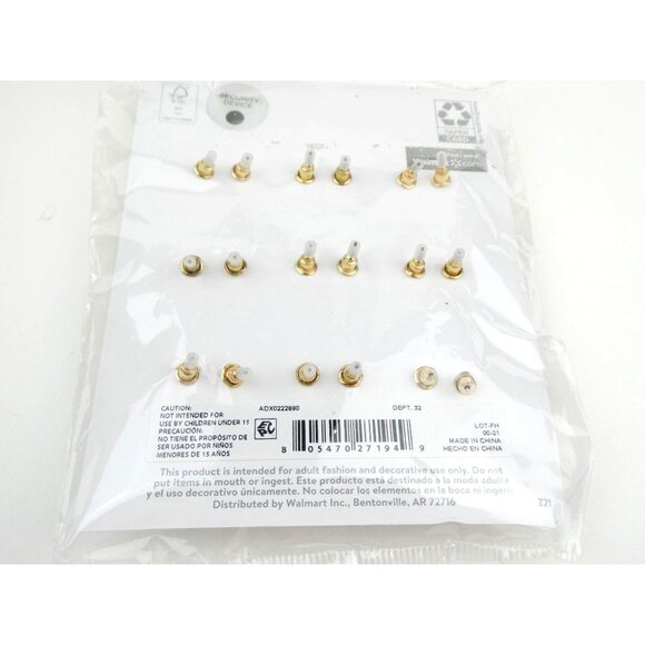 Walmart Earring Set 9 Pairs Gold-Tone Hypo-Allergenic - Picture 8 of 9